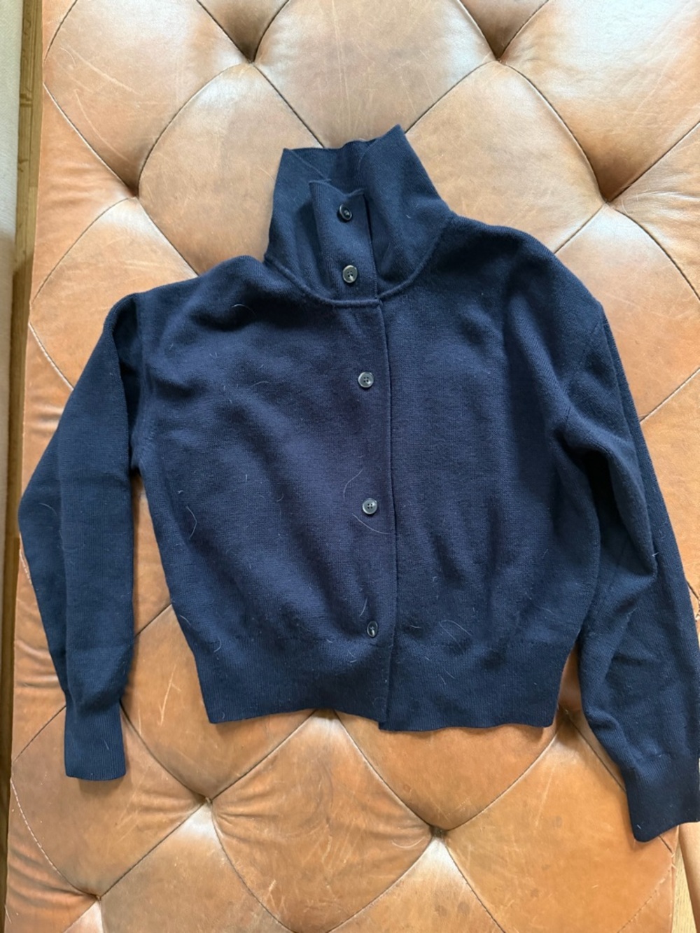 Cos Women's Navy Button-Front Funnel Neck Sweater